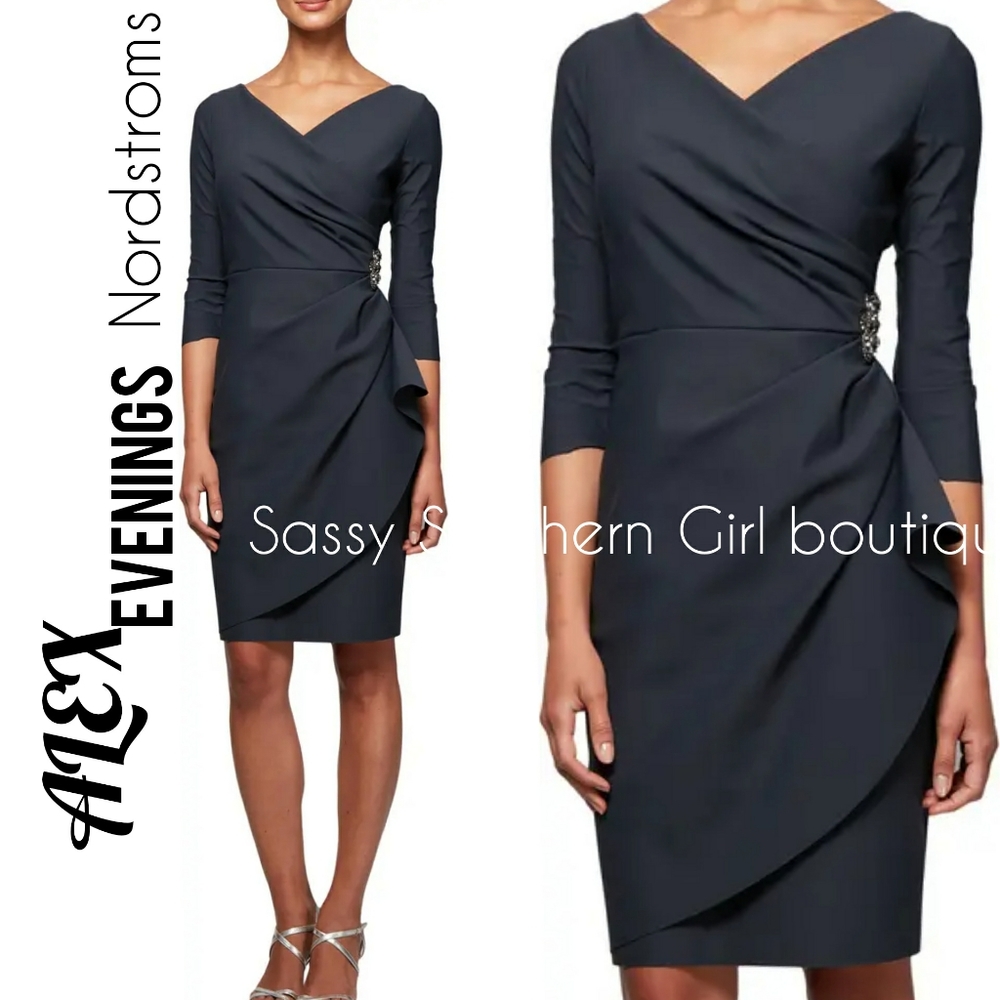 🆕⭐Alex Evenings charcoal embellished cocktail dress